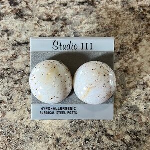 Studio III White and Brown Speckled Earrings